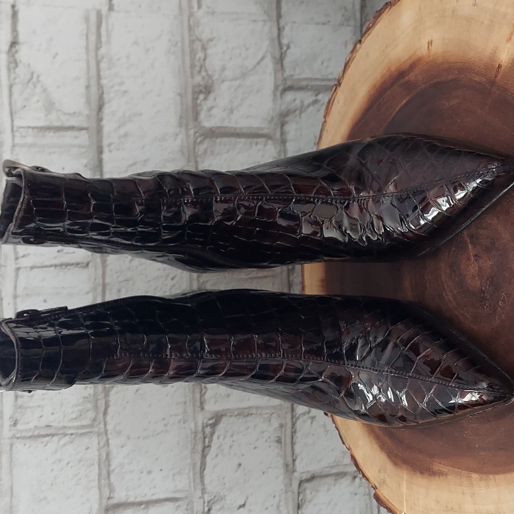 Stuart Weitzman Croc Embossed Pointed Toe Patent … - image 4